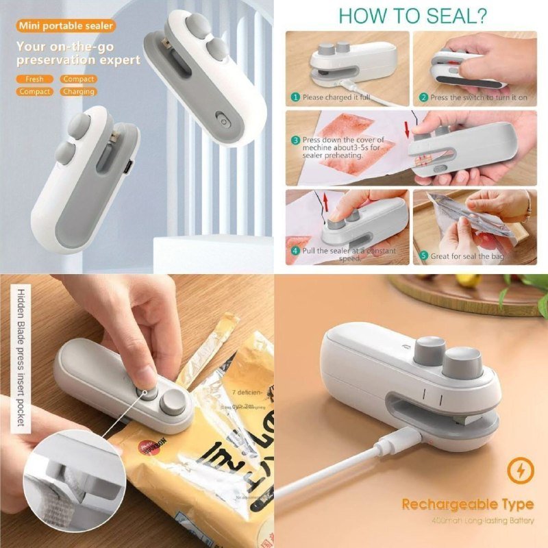Rechargable 2in1 Mini Portable Handy Sealer (Heavy Quality)