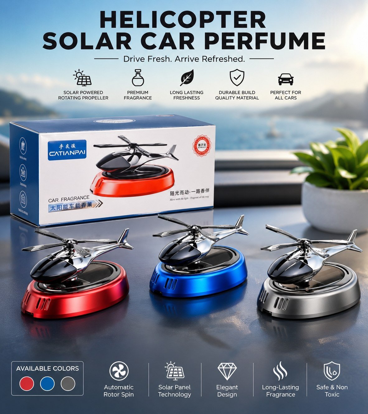 Helicopter Solar Aroma Car Perfume (Imported)